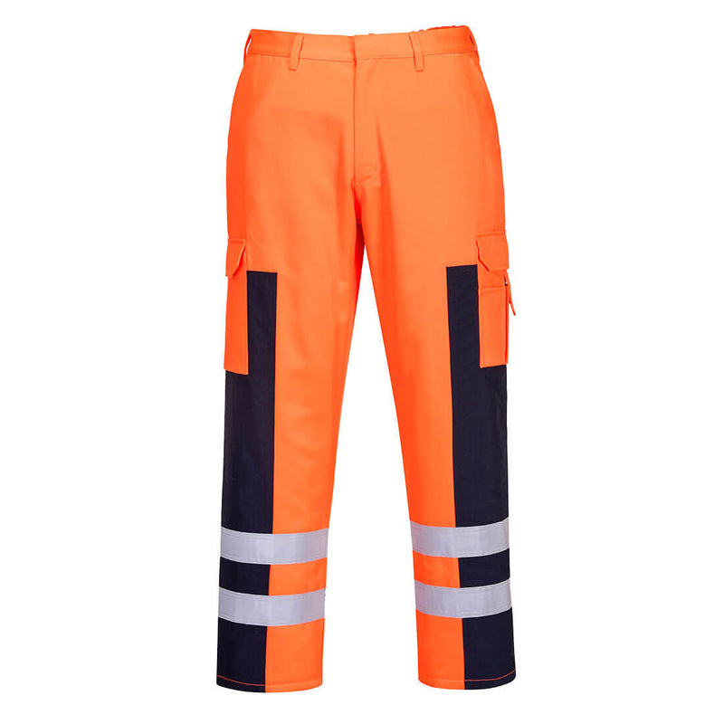 Portwest Hi-Vis Ballistic Service Trouser S919 in orange/navy.