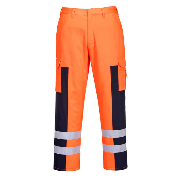 Portwest Hi-Vis Ballistic Service Trouser S919 in orange/navy.