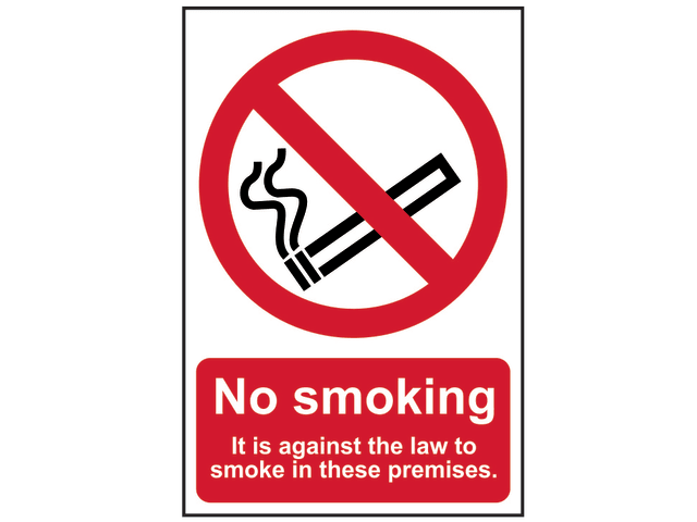 Scan Sign - No Smoking It Is Against the Law To Smoke In These Premises - PVC Sign 200 x 300mm