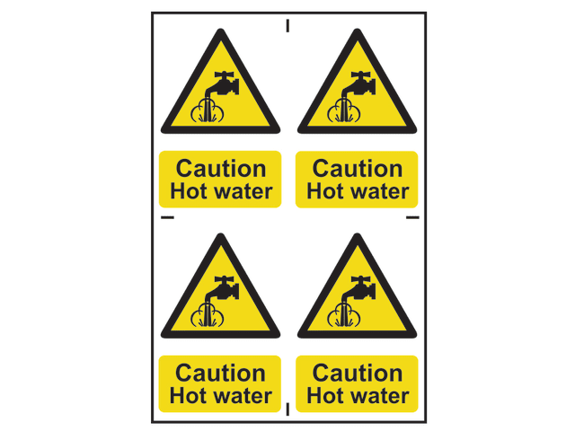 Scan Caution Hot Water - 4 PVC Signs 100 x 100mm