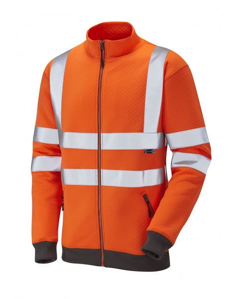 Leo Workwear Libbaton track top in hi-vis orange with a quarter-zip neck.