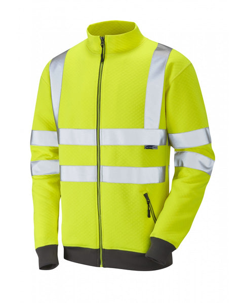 Leo Workwear Libbaton hi-vis yellow Class 3 track top, providing warmth and high visibility.