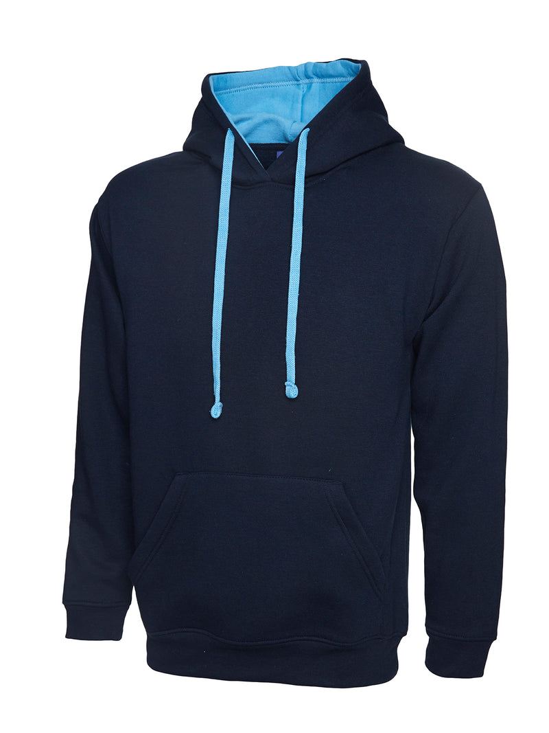 Uneek Contrast Hooded Sweatshirt UC507 - Navy/Sky