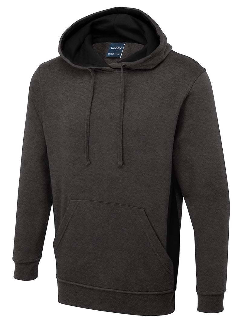 Uneek Two Tone Hoodie UC517 - Charcoal/Black