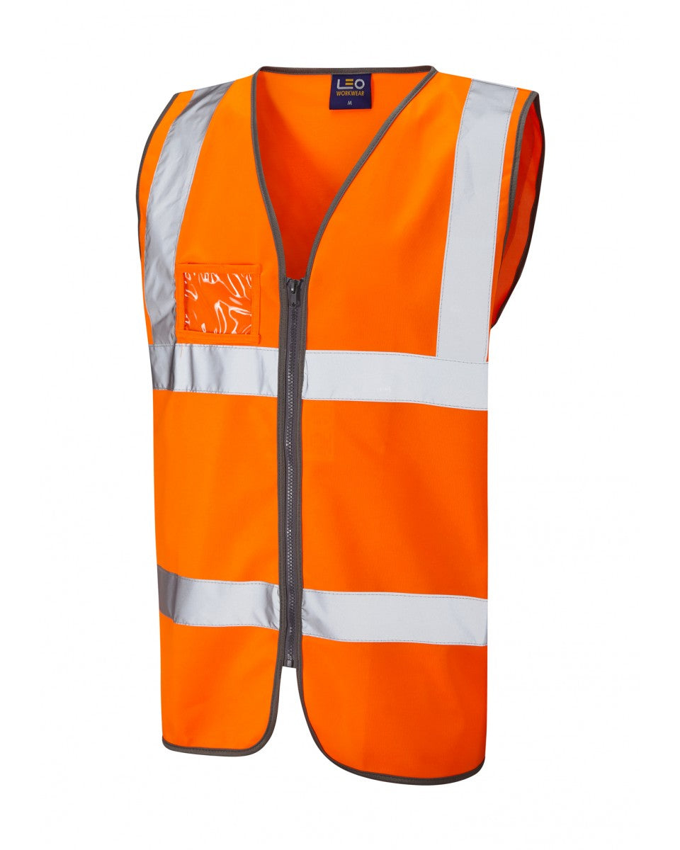 Leo Workwear Rumsam Iso 20471 Cl 2 Vest Zip & Id Pocket Hv Orange