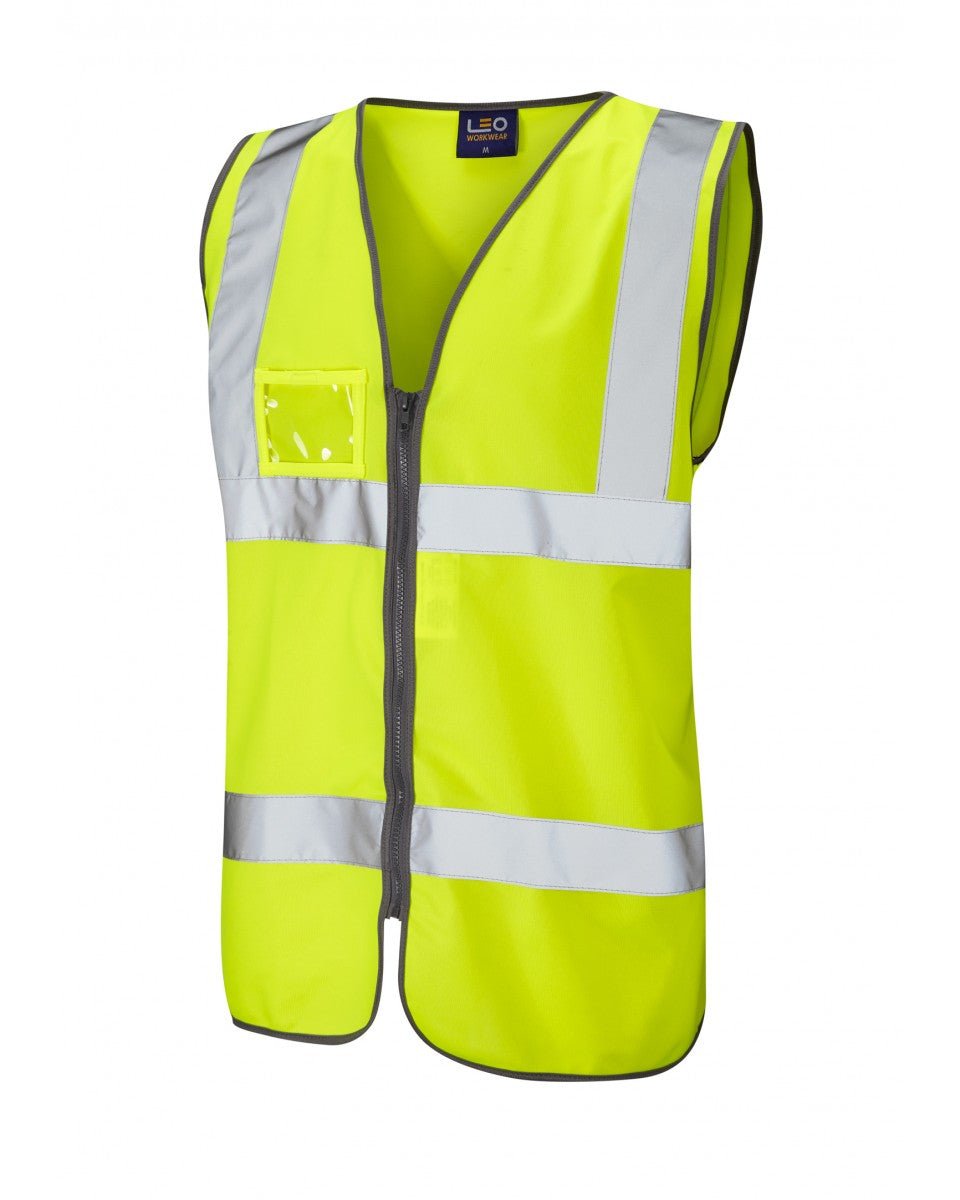 Leo Workwear Rumsam Iso 20471 Cl 2 Vest Zip & Id Pocket Hv Yellow