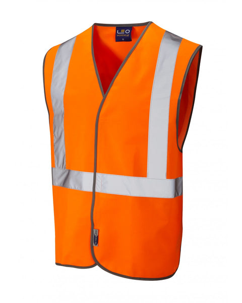 Leo Workwear Lapford railway waistcoat in hi-vis orang.