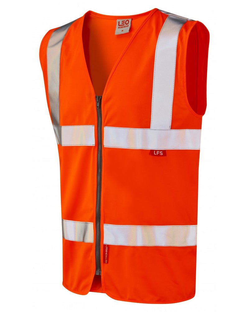 Leo Workwear Meeth LFS zip waistcoat in hi-vis orange.