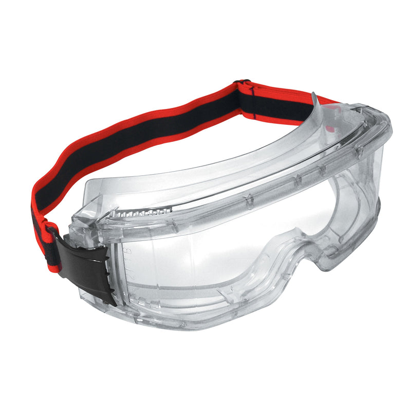 JSP Atlantic Safety Goggles - Clear Anti-mist Lens - Black / Red Strap