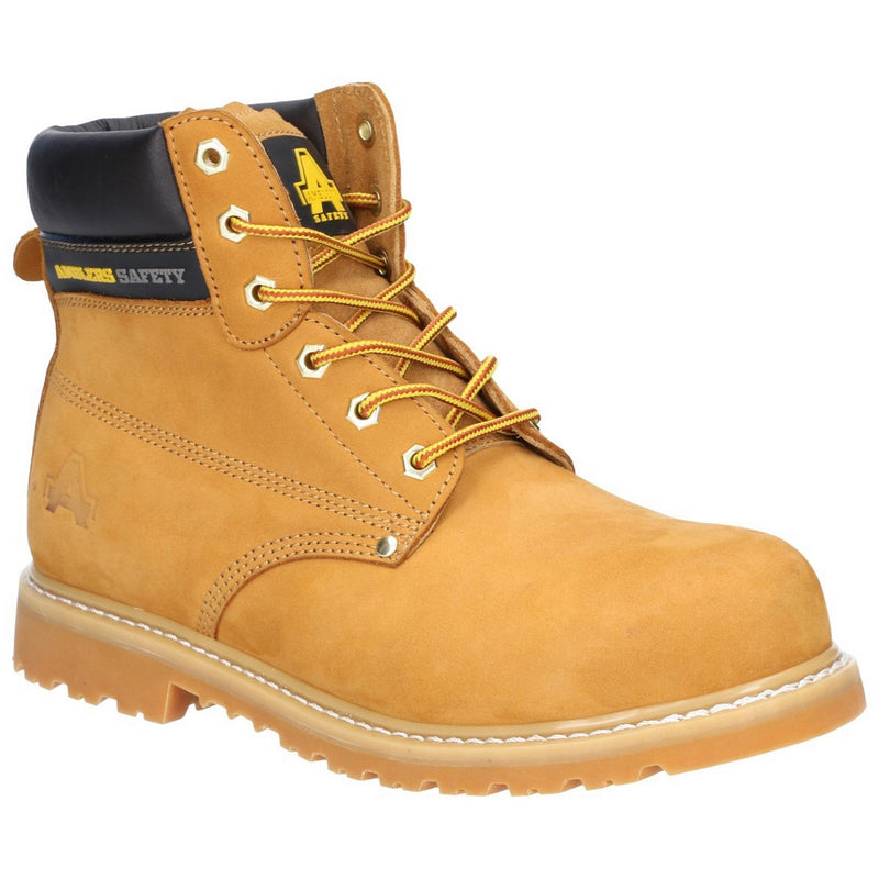 Amblers FS7 Goodyear welted safety boot in a rich brown leather.