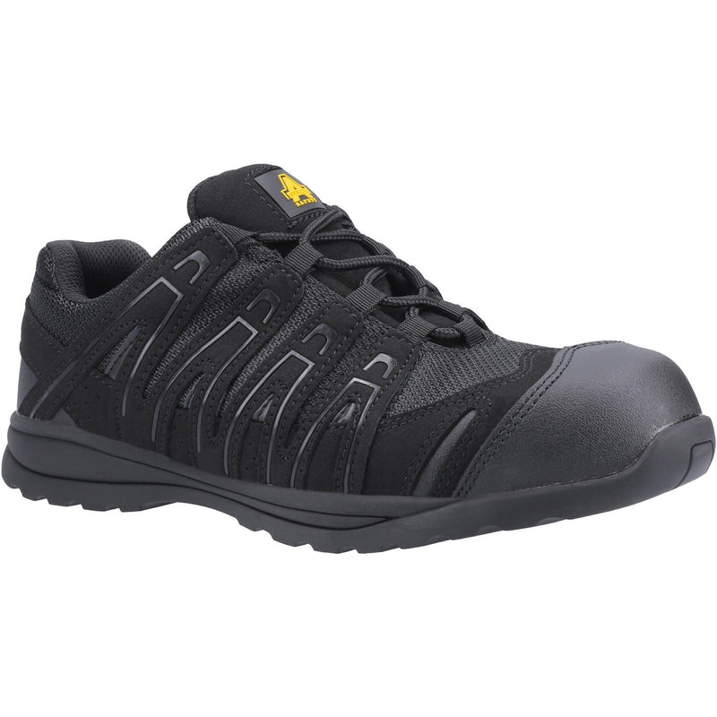 Amblers FS40C safety trainer with composite toe cap, black with blue accents.