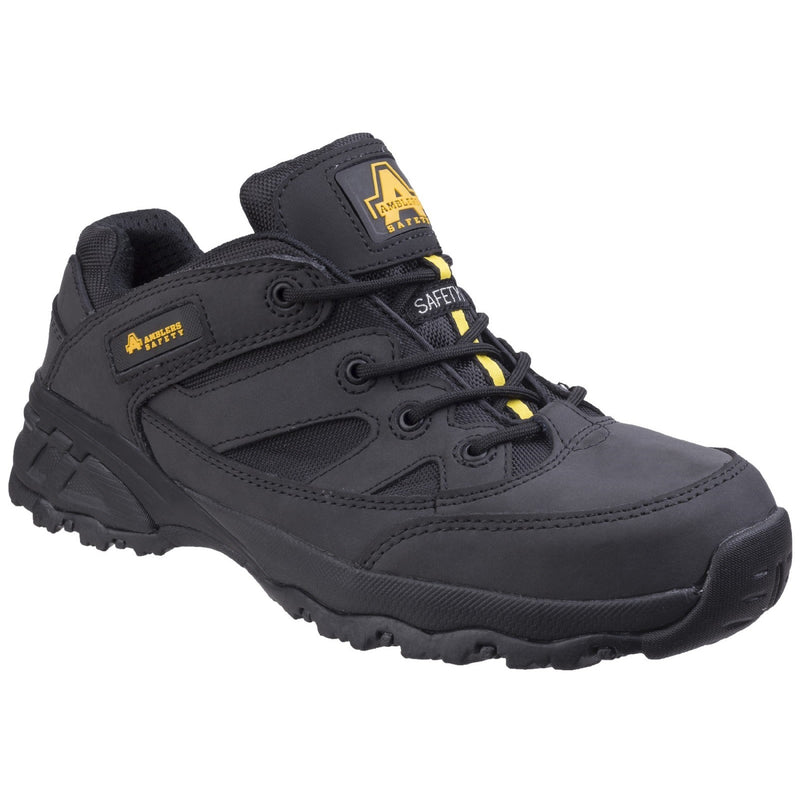 Amblers FS68C fully composite metal-free safety trainer in black and yellow.