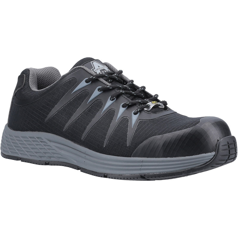 Amblers AS717C safety trainer, black with blue details.