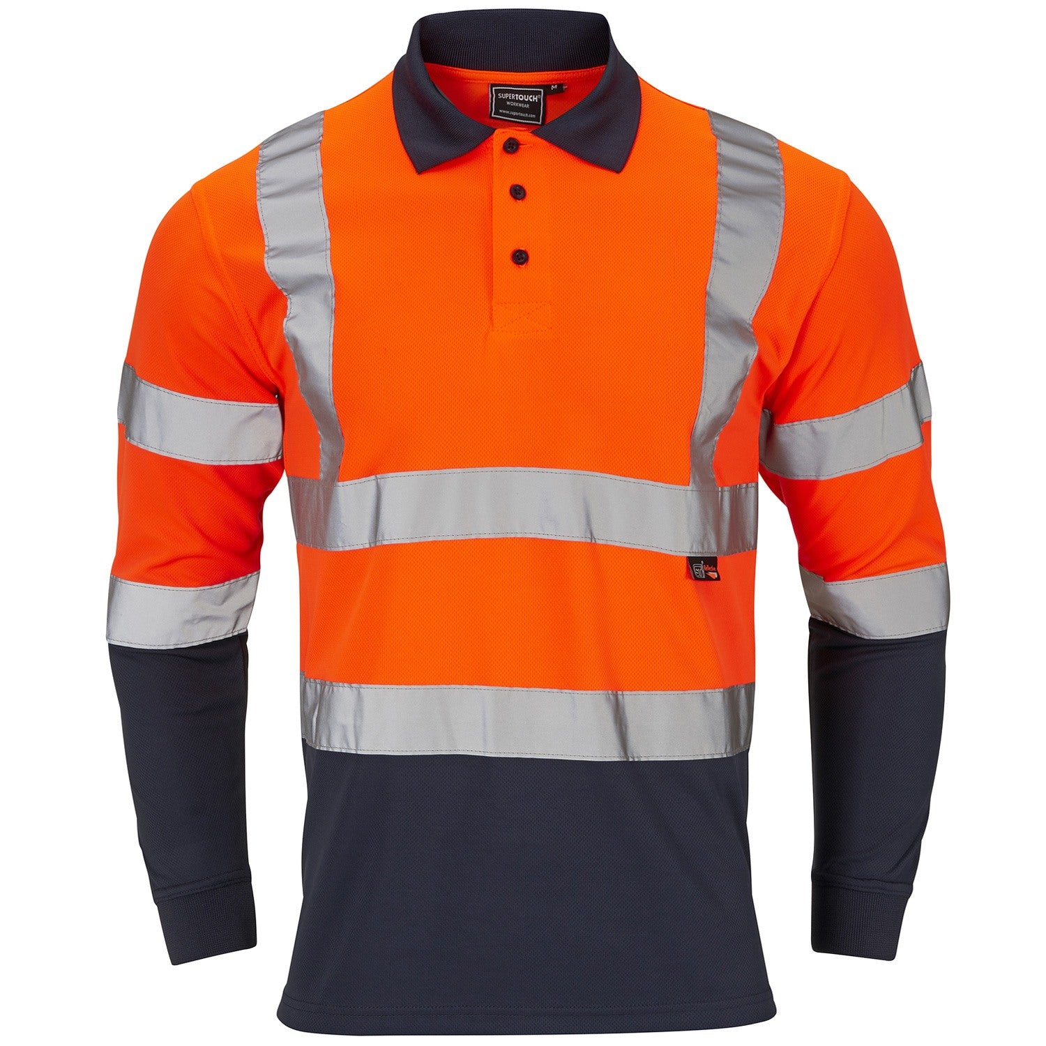 Supertouch Hi-Vis 2 Tone Orange Long Sleeve Polo Shirt - Orange/Navy