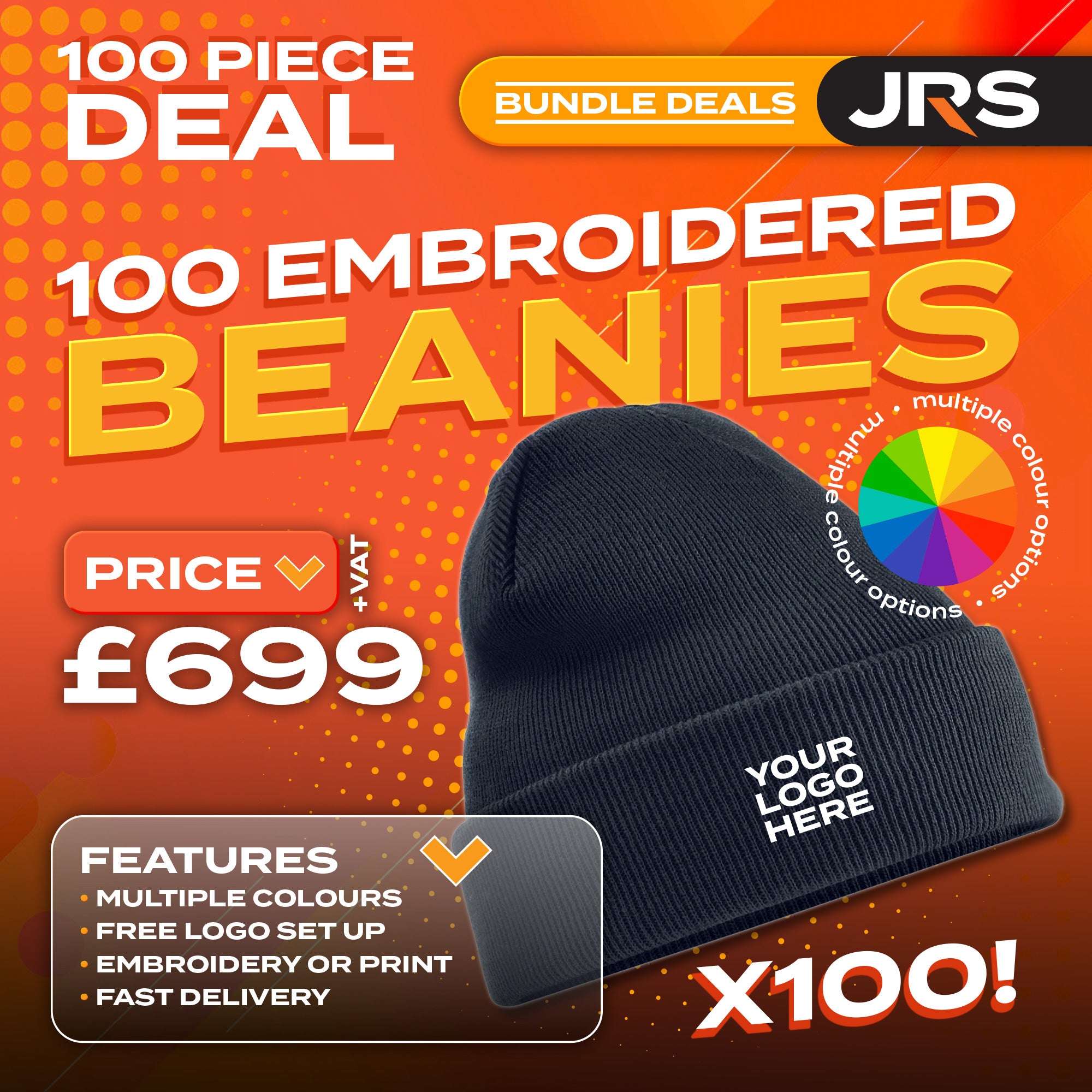 100x Embroidered Beanie Hats Bundle Deal