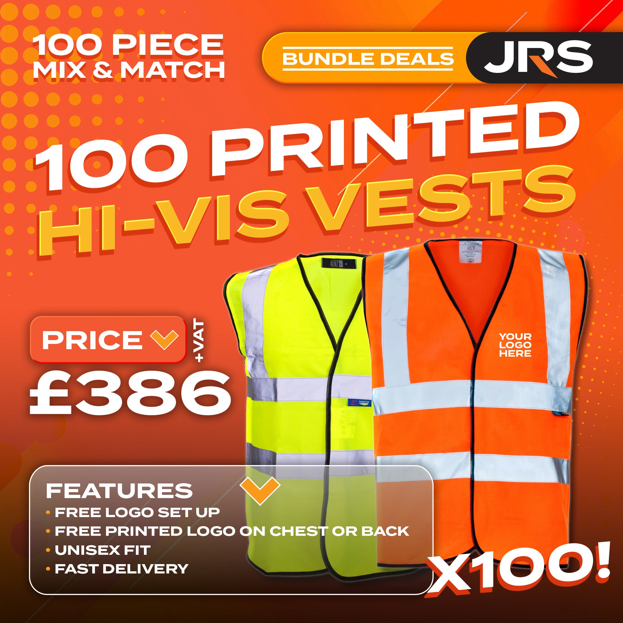 100x Short Sleeve Printed Hi-Vis Vest Bundle