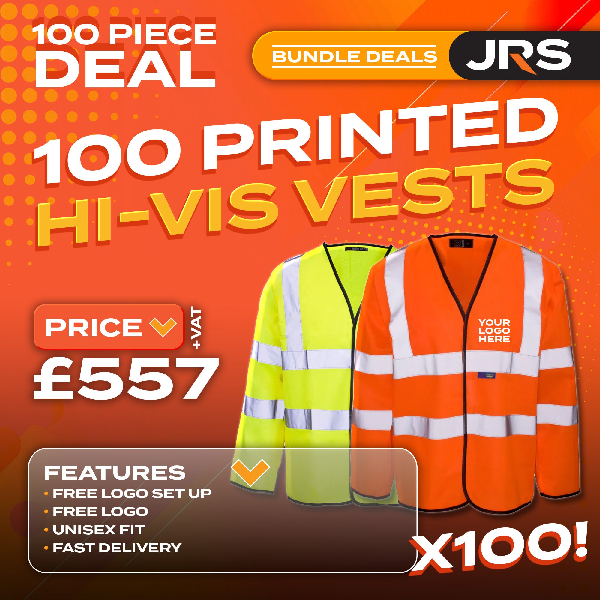 100x Long Sleeve Printed Hi-Vis Vest Bundle
