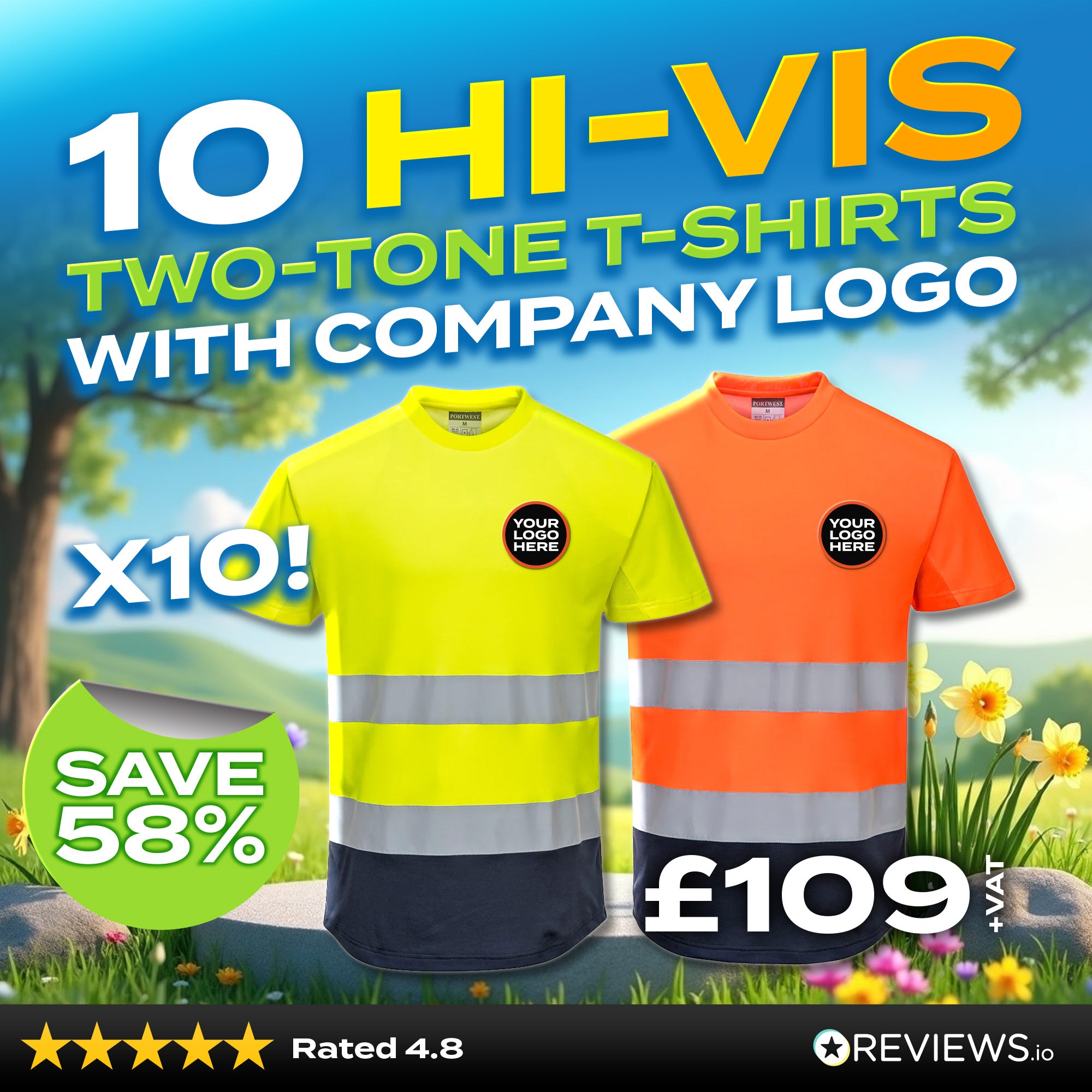 10x Embroidered Workwear Portwest Hi-Vis T-Shirts Bundle