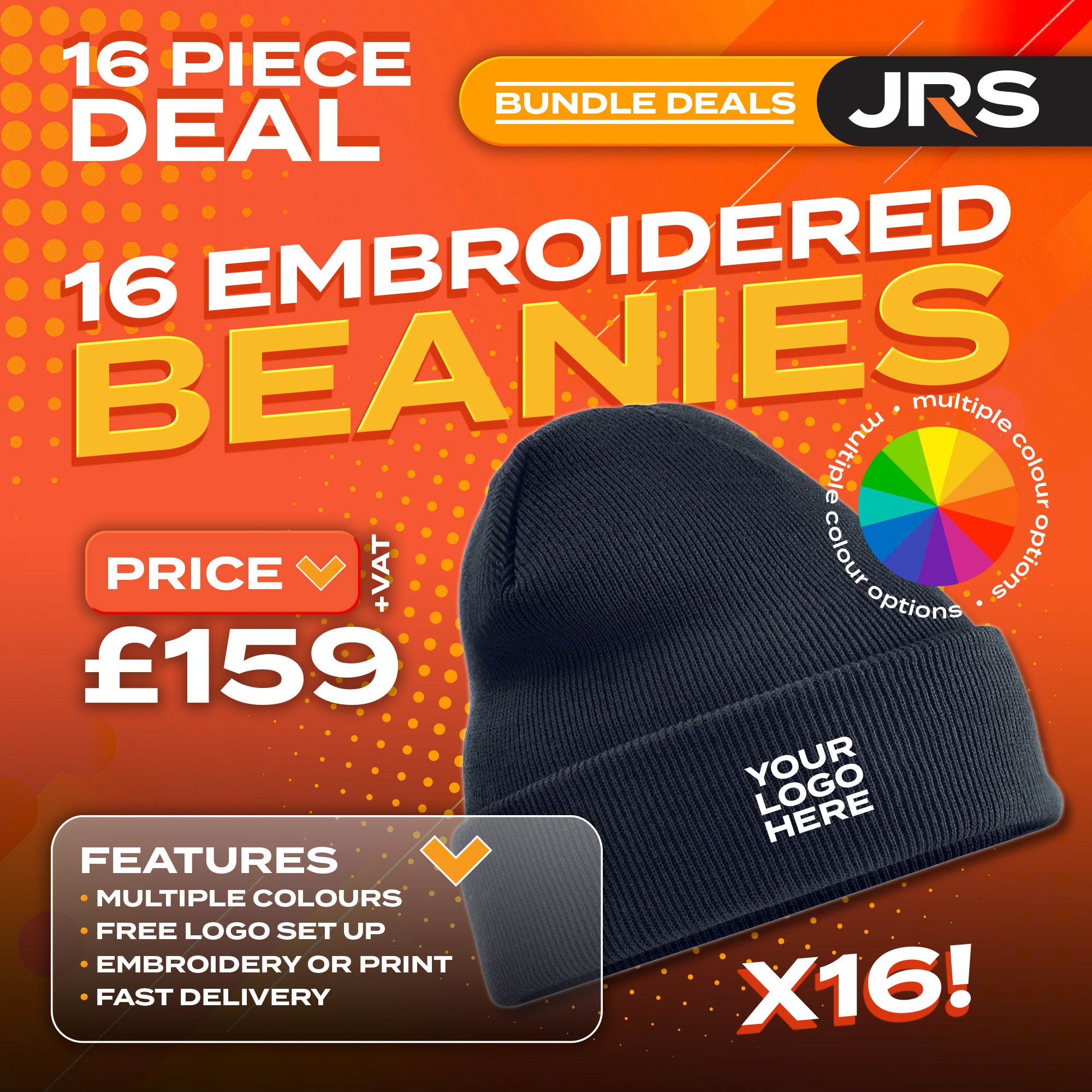 16x Embroidered Beanie Hats Bundle Deal