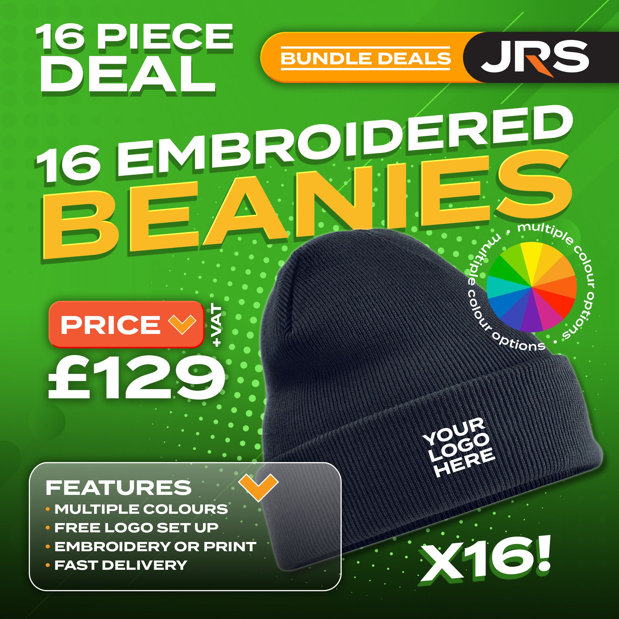 16x Embroidered Beanie Hats Bundle Deal