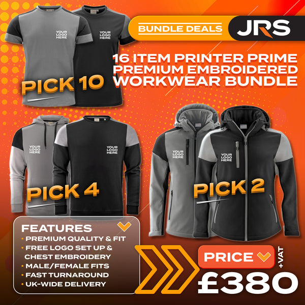 16 Item Printer Prime Premium Embroidered Workwear Bundle with Free Logo