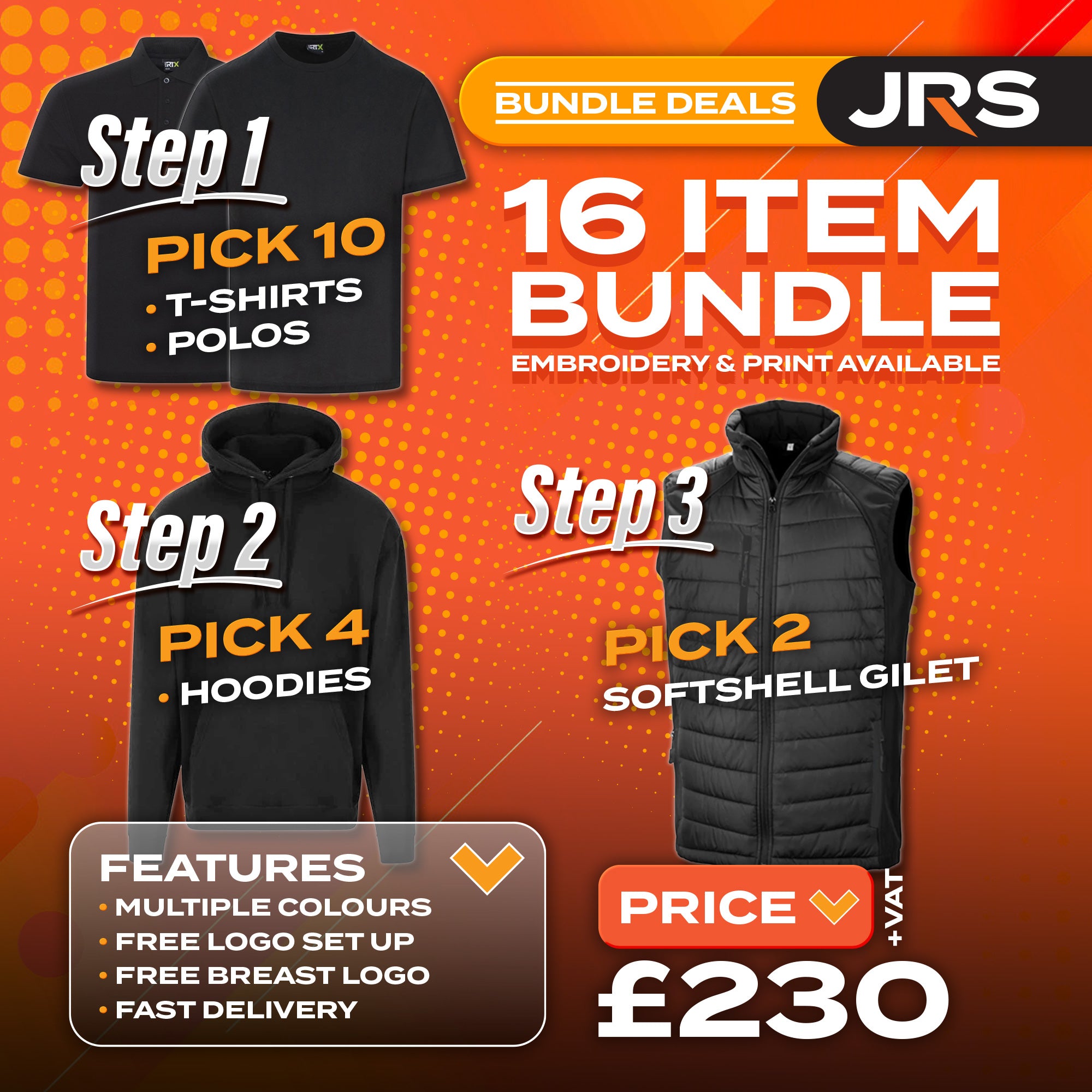 16 Item Embroidered/Printed Workwear Bundle - Perfect For 2 People