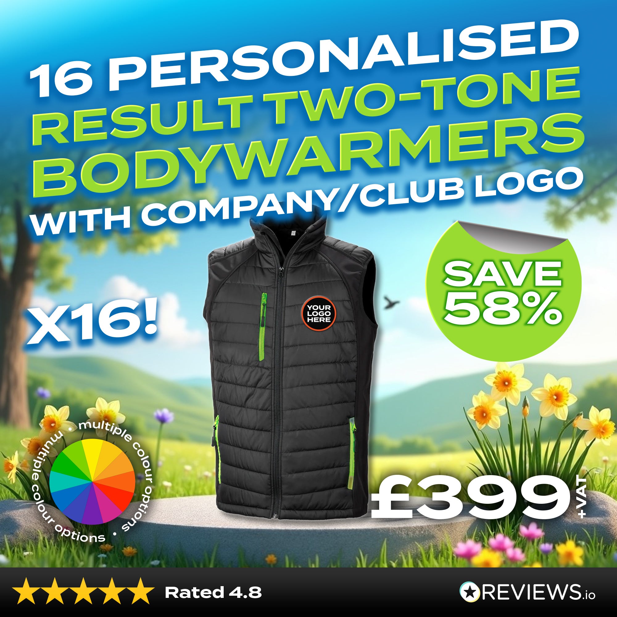 16x Embroidered Result Two-Tone Bodywarmer/Gilet with Company Logo