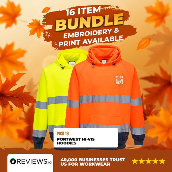 16x Portwest Embroidered/Printed Hi-Vis Hoodies Bundle Deal