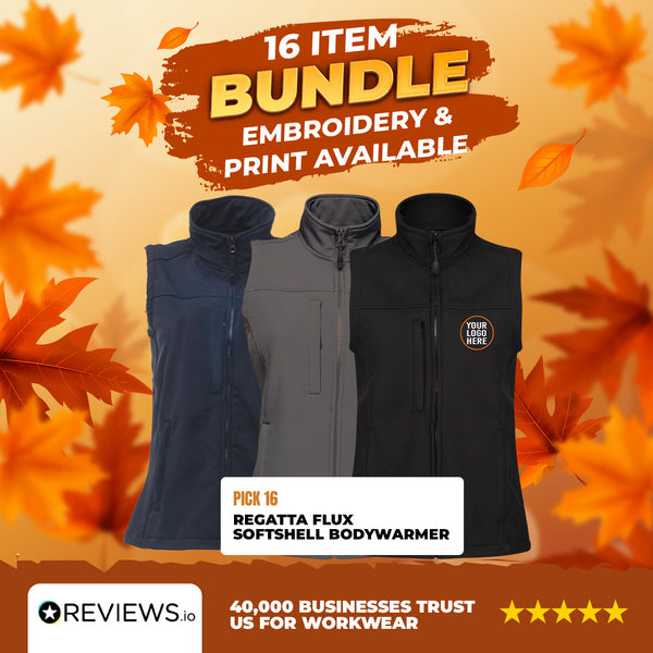 16x Embroidered Regatta Flux Softshell Bodywarmer with Company Logo