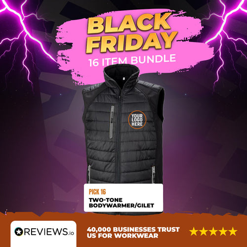 16x Embroidered Result Two-Tone Bodywarmer/Gilet with Company Logo