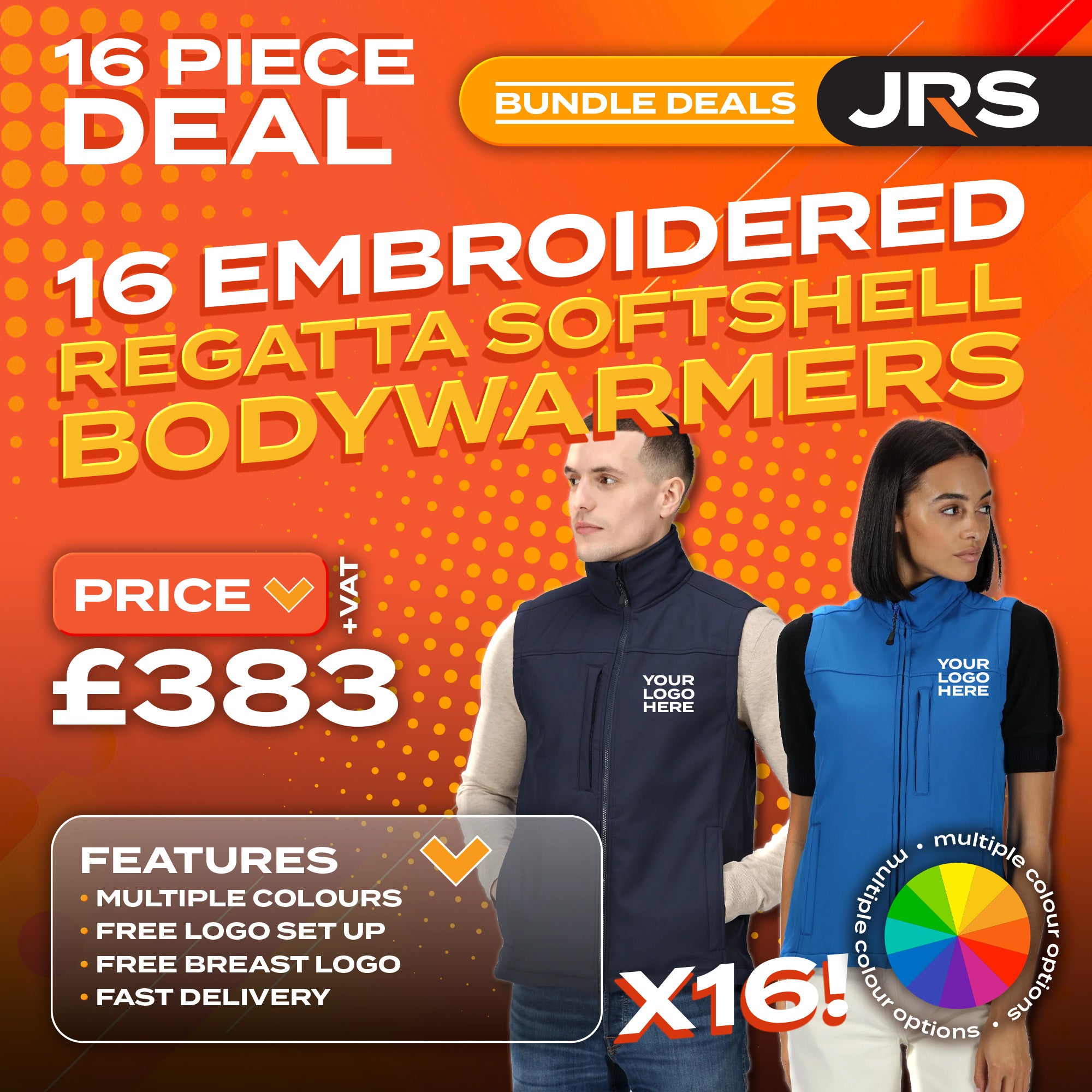 16x Embroidered Regatta Flux Softshell Bodywarmer with Company Logo