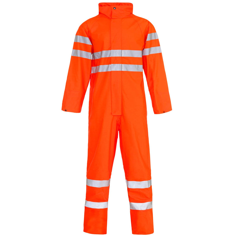Supertouch Storm-Flexa-R PU Coverall in orange, breathable and durable, ideal for adverse weather and outdoor work.