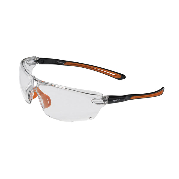 JSP Onex Premium Safety Specs - Clear K&N Anti-scratch/Anti-mist Lenses - Black/Orange Frames