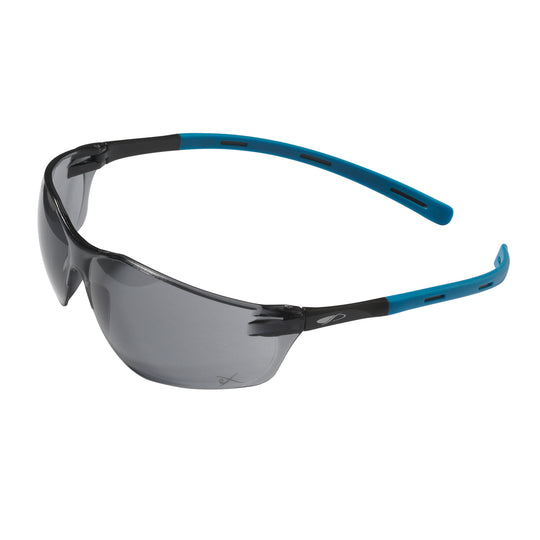 JSP Rigi Premium Lightweight Safety Specs - Smoke K&N Anti-scratch/Anti-mist - Black/Blue