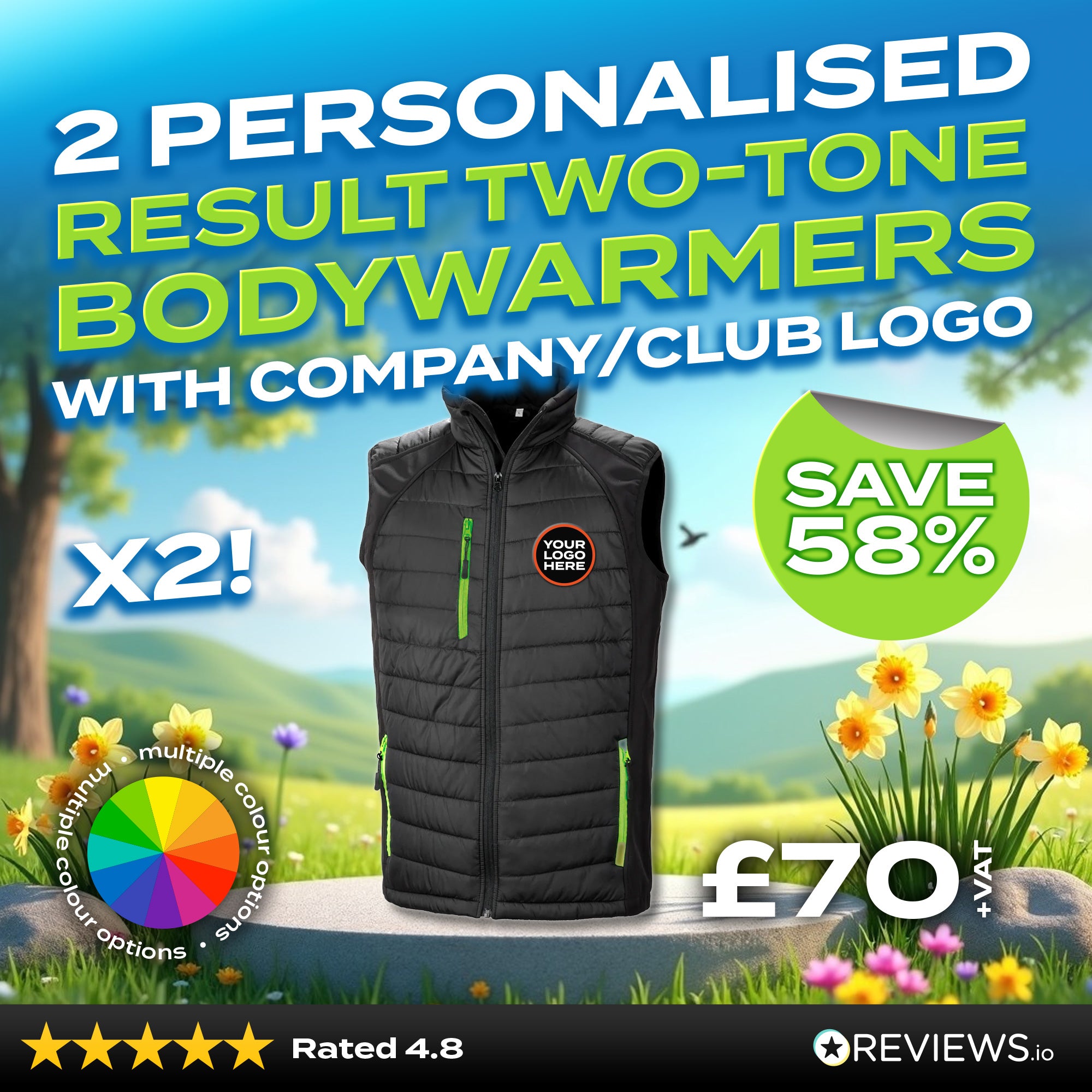 2x Embroidered Result Two-Tone Bodywarmer/Gilet with Company Logo