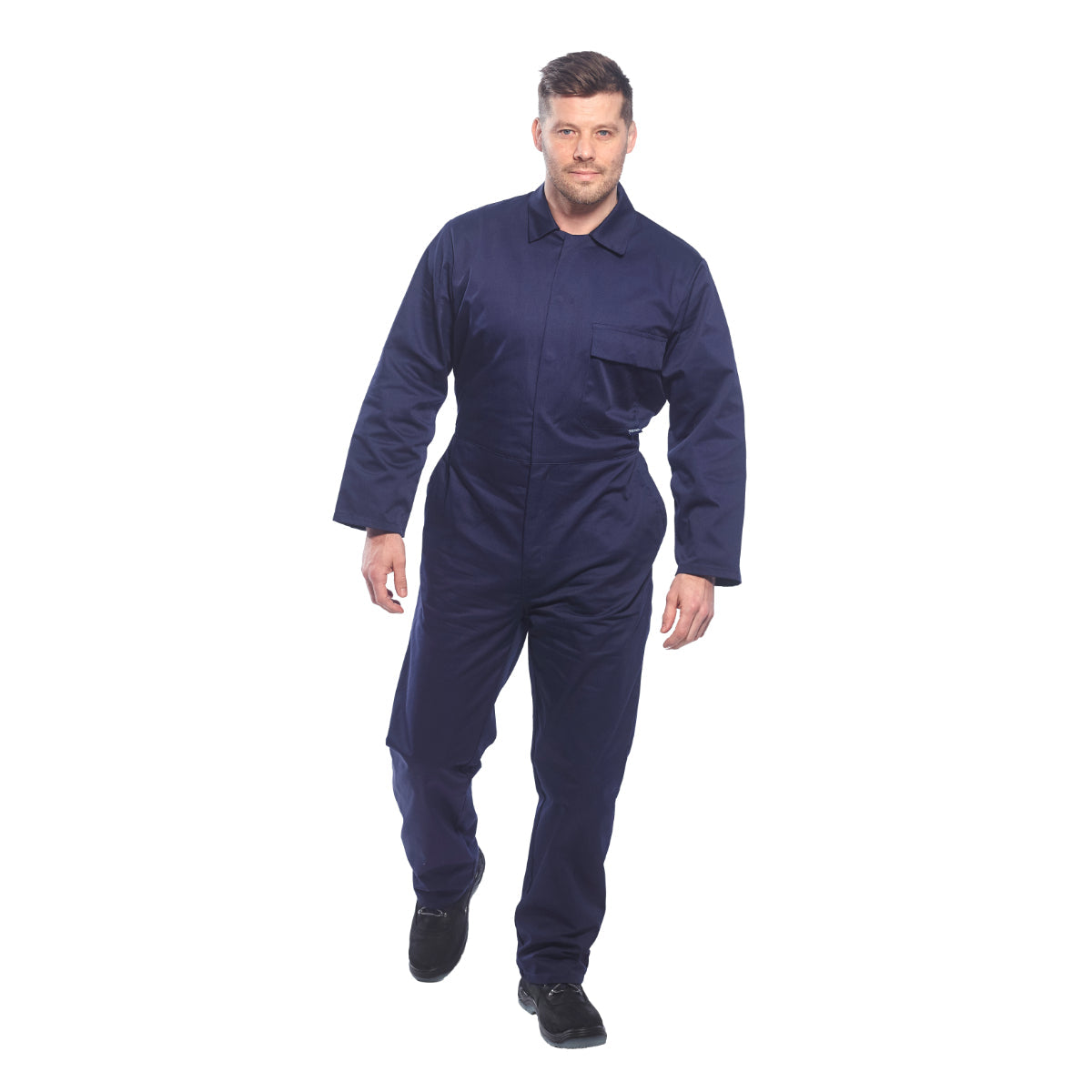 Portwest work shirt in navy side view in action