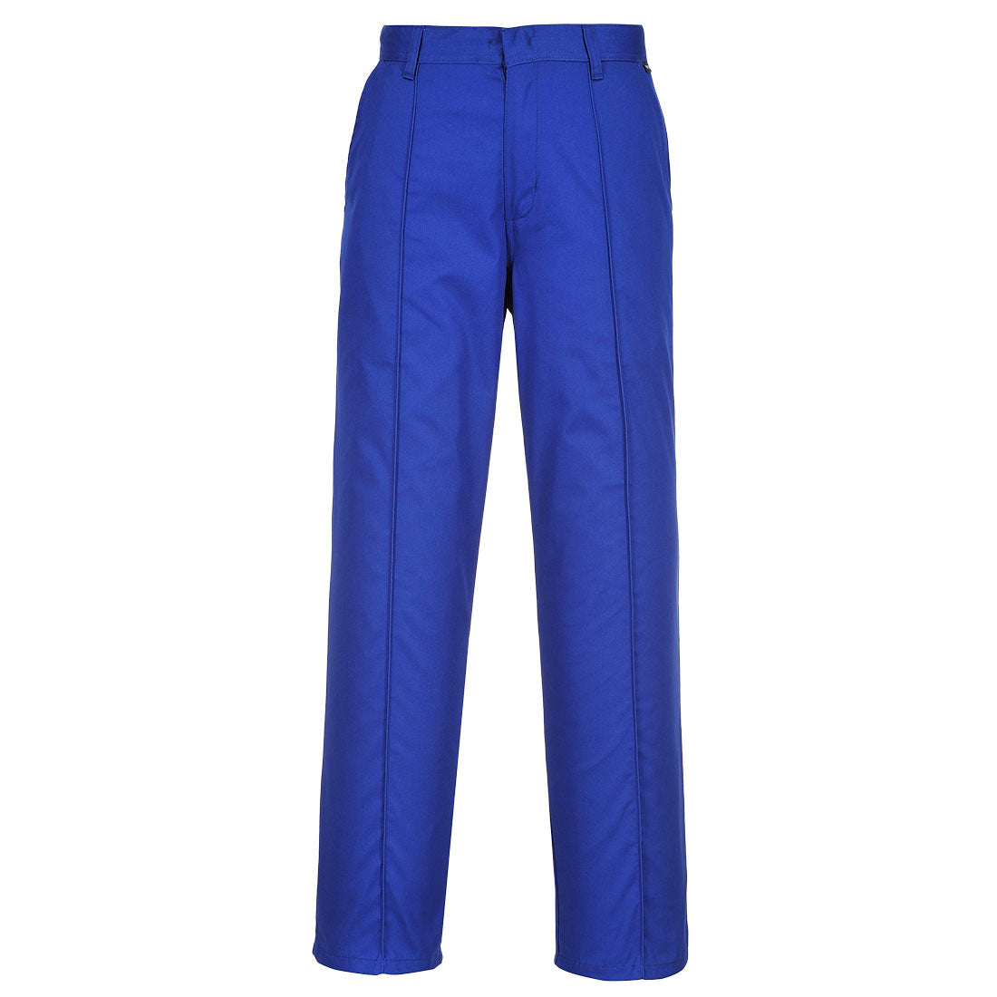 Bright blue straight-leg work trousers with belt loops