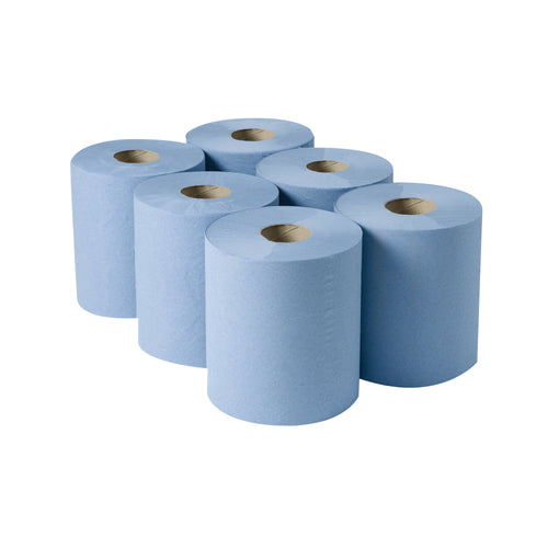 2Work 3-Ply Centrefeed Roll 135m Blue (Pack of 6) 2W00083