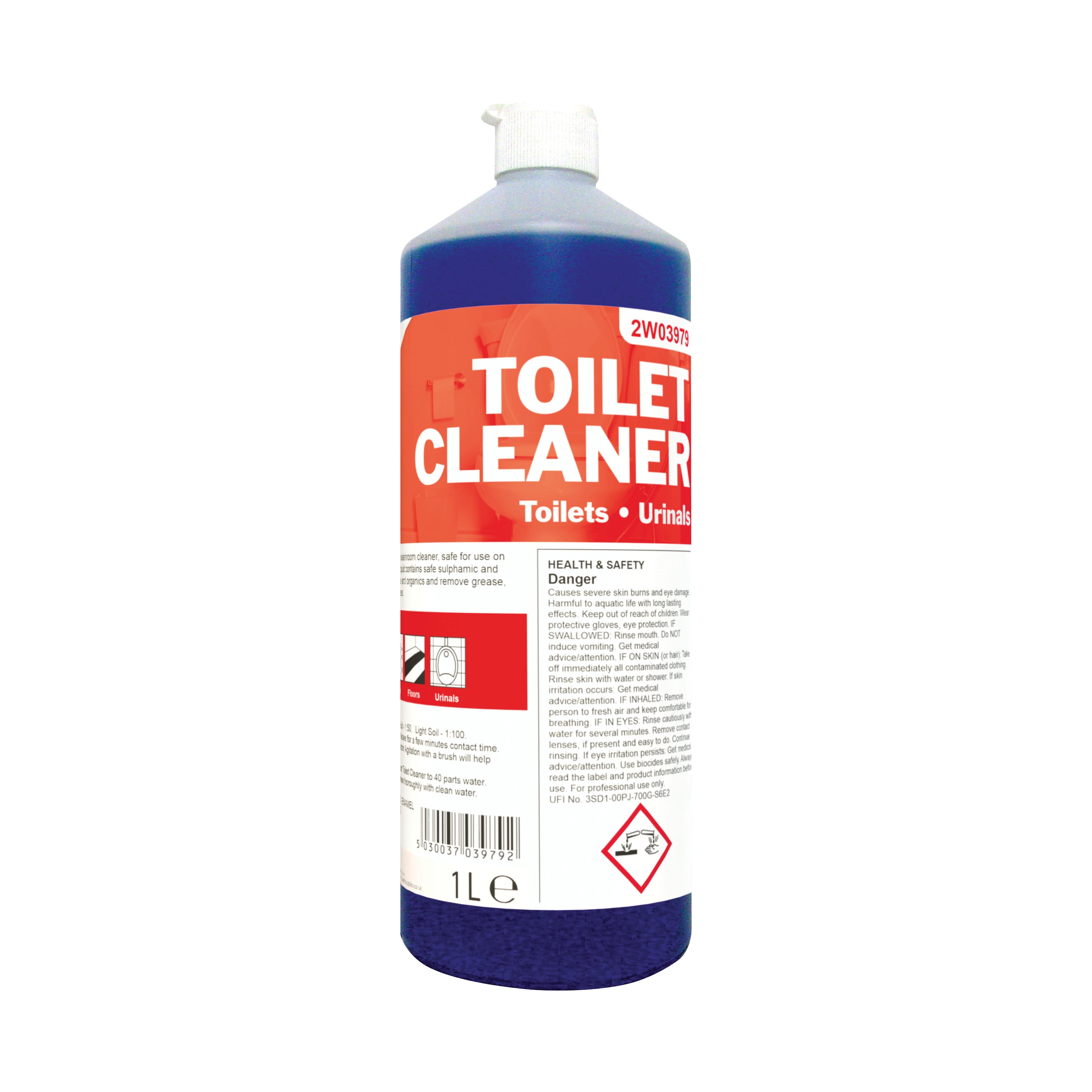 A 1-litre bottle of 2Work antibacterial daily use toilet cleaner.