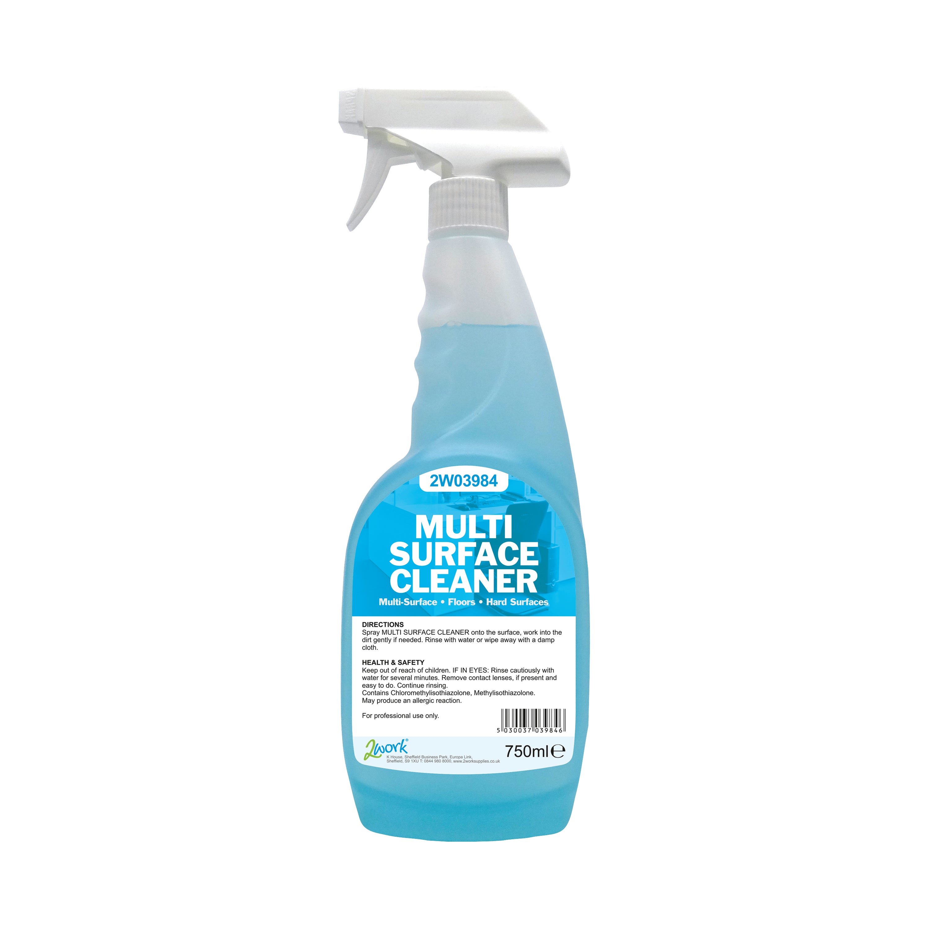A pack of 6 750ml bottles of 2Work multi-surface trigger spray.