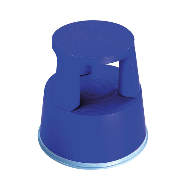 A blue 2Work plastic step stool with a non-slip rubber base.