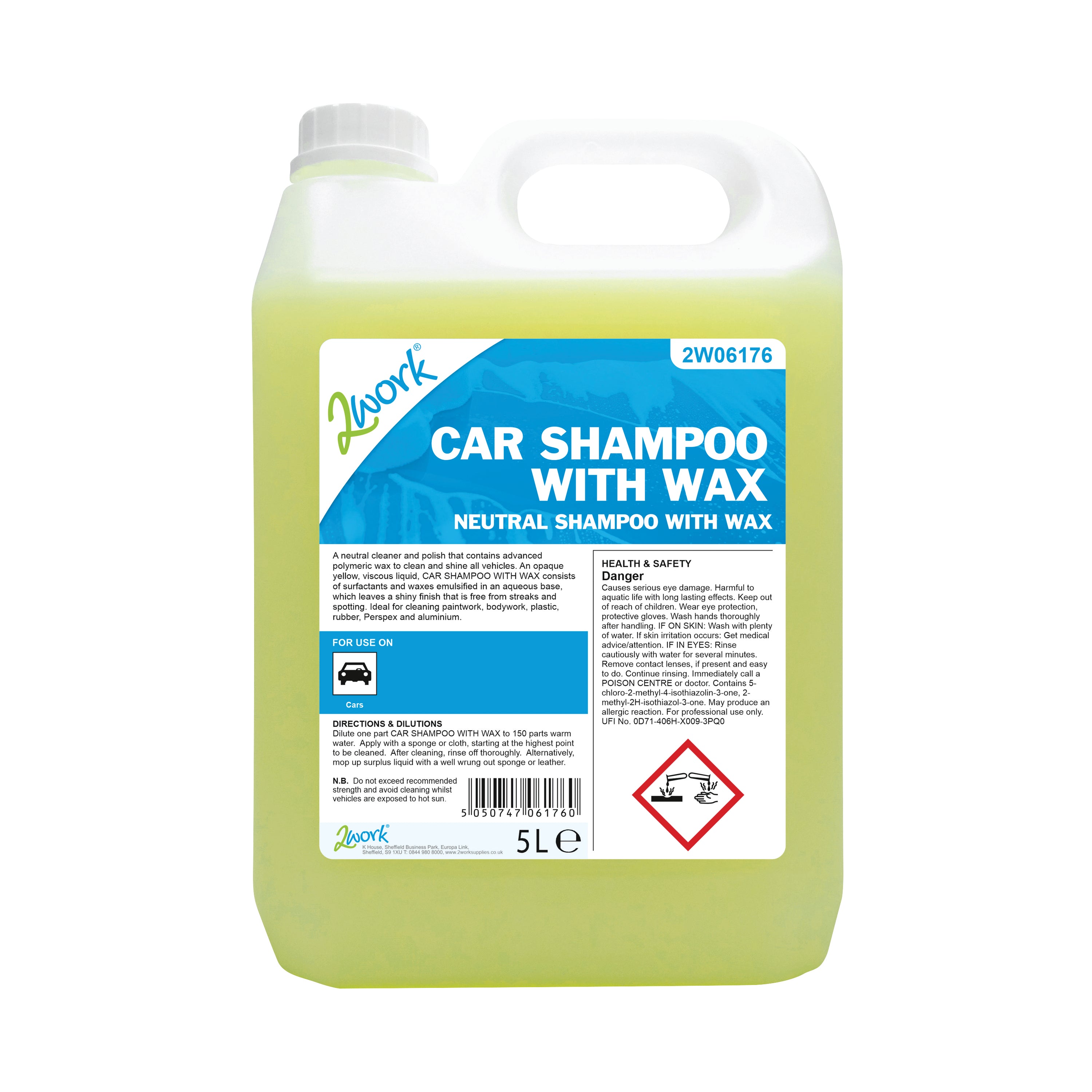 A 5-litre bottle of 2Work car shampoo with wax.
