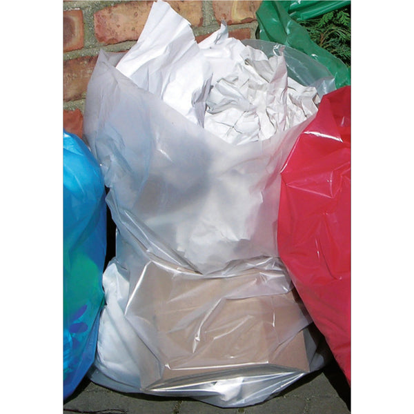 Close-up of clear 2Work 90L polythene bags.