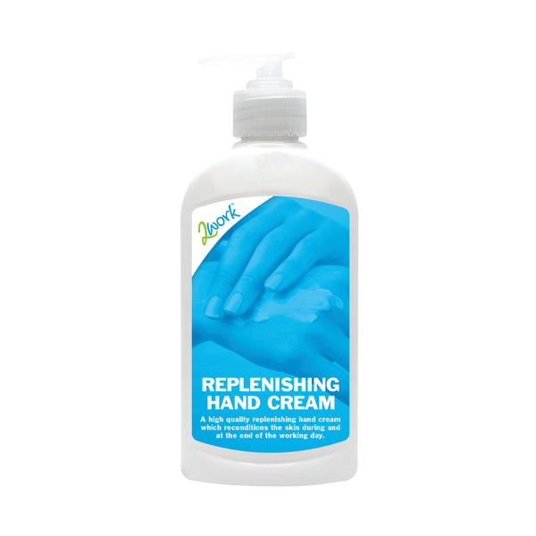 A pack of 6 300ml bottles of 2Work replenishing hand cream.