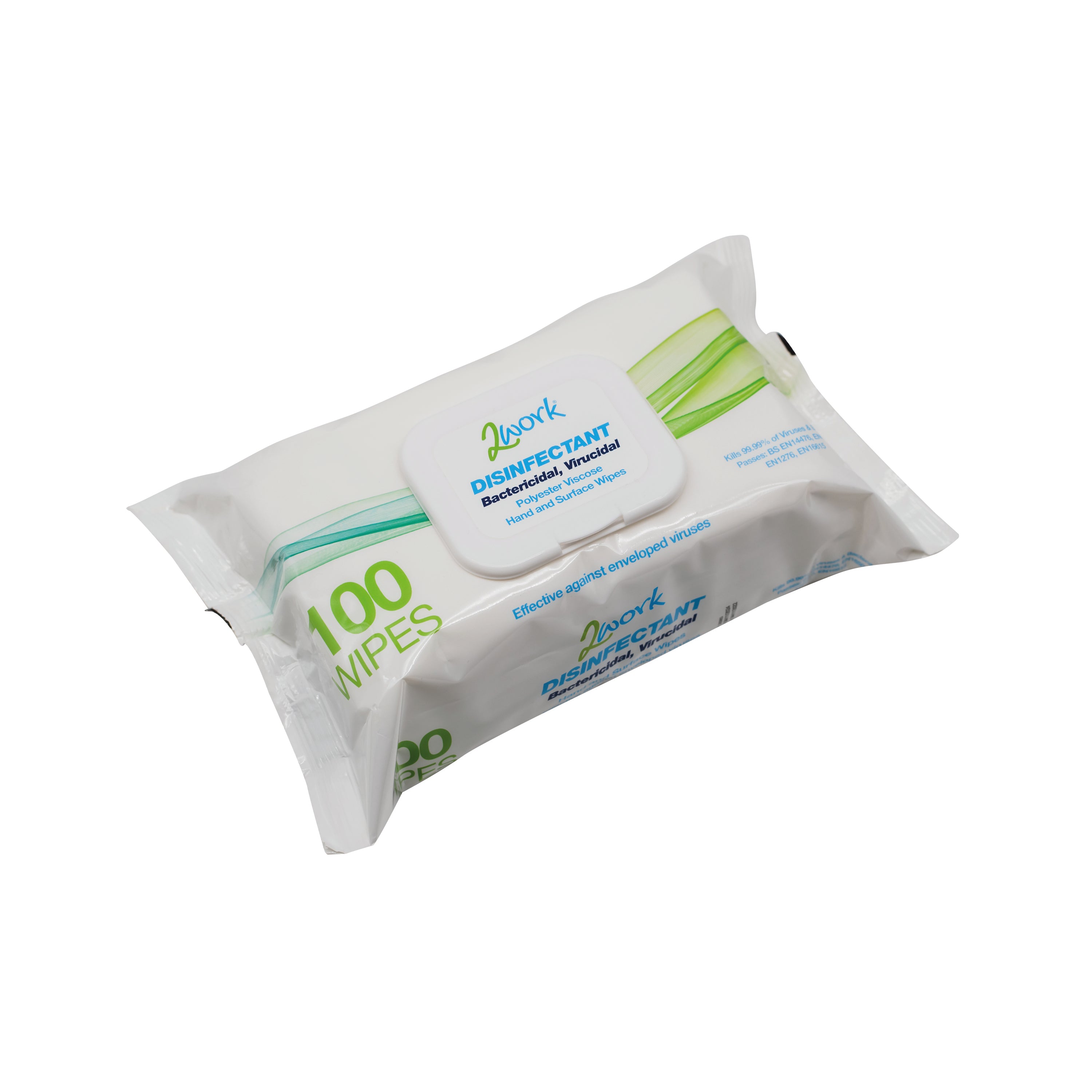 A single 2Work disinfectant virucidal hand and surface wipe.