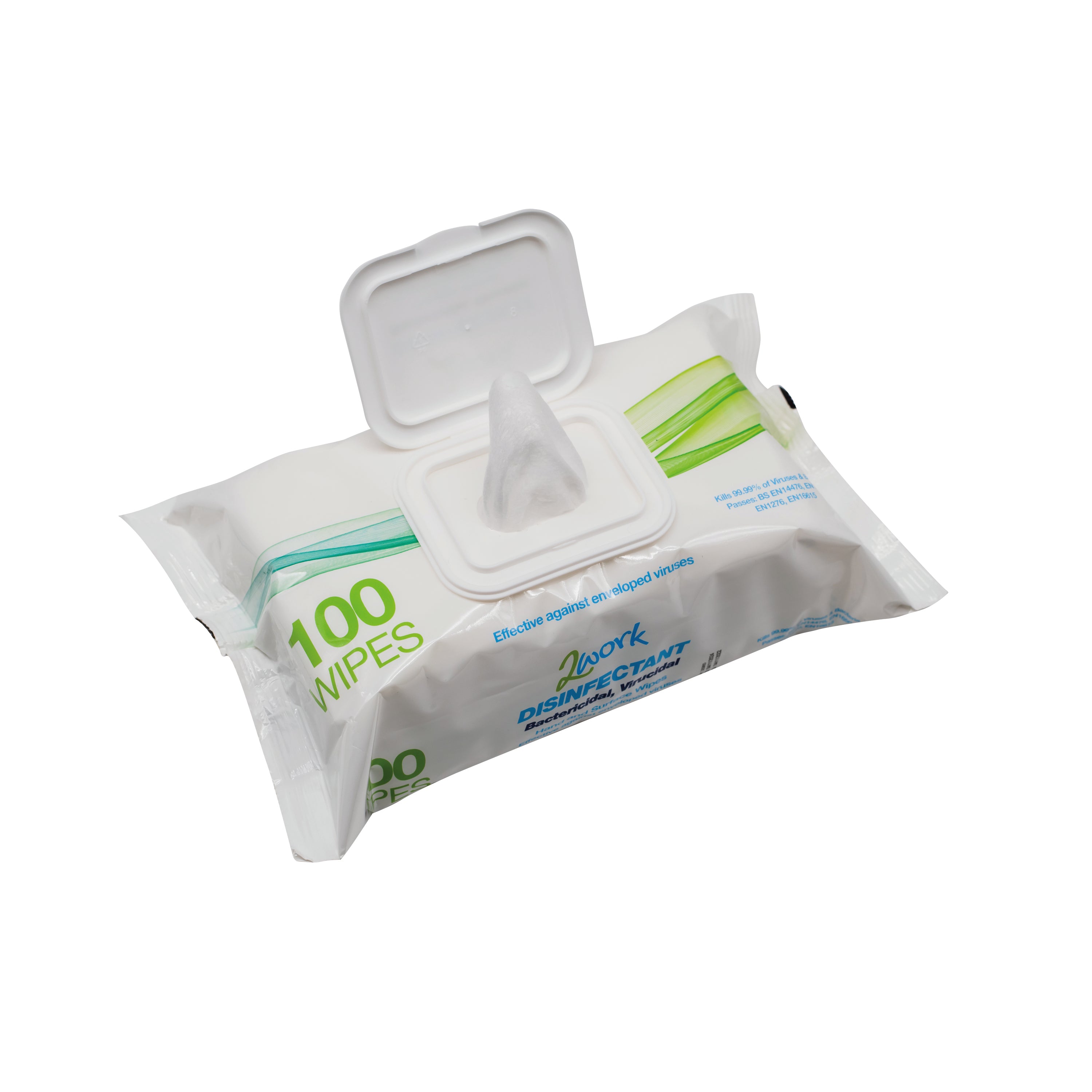 A person using a 2Work disinfectant virucidal hand and surface wipe.
