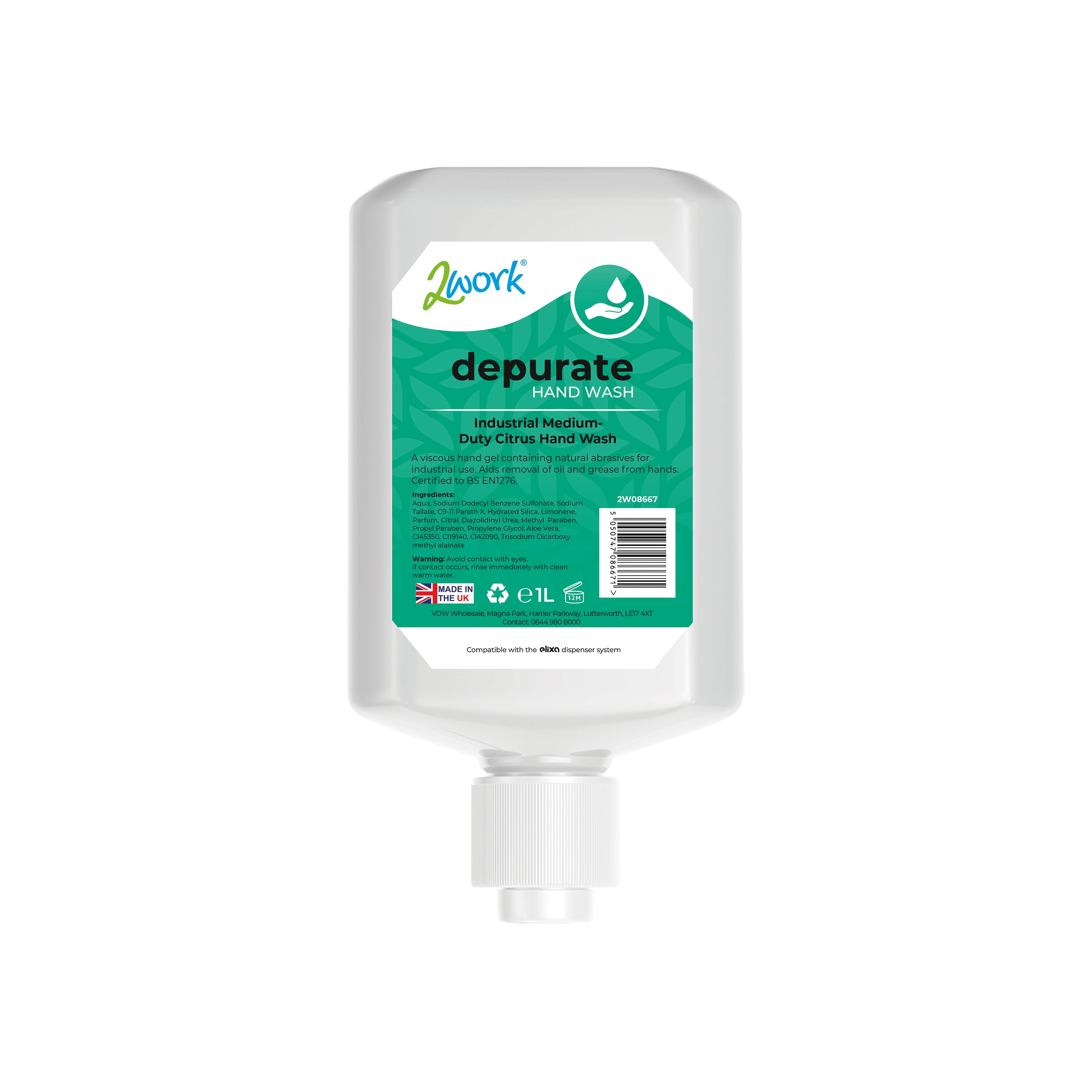 2Work Depurate Hand Wash Soap Industrial Medium Duty Viscous Citrus 1L (Pack of 6) 2W08667
