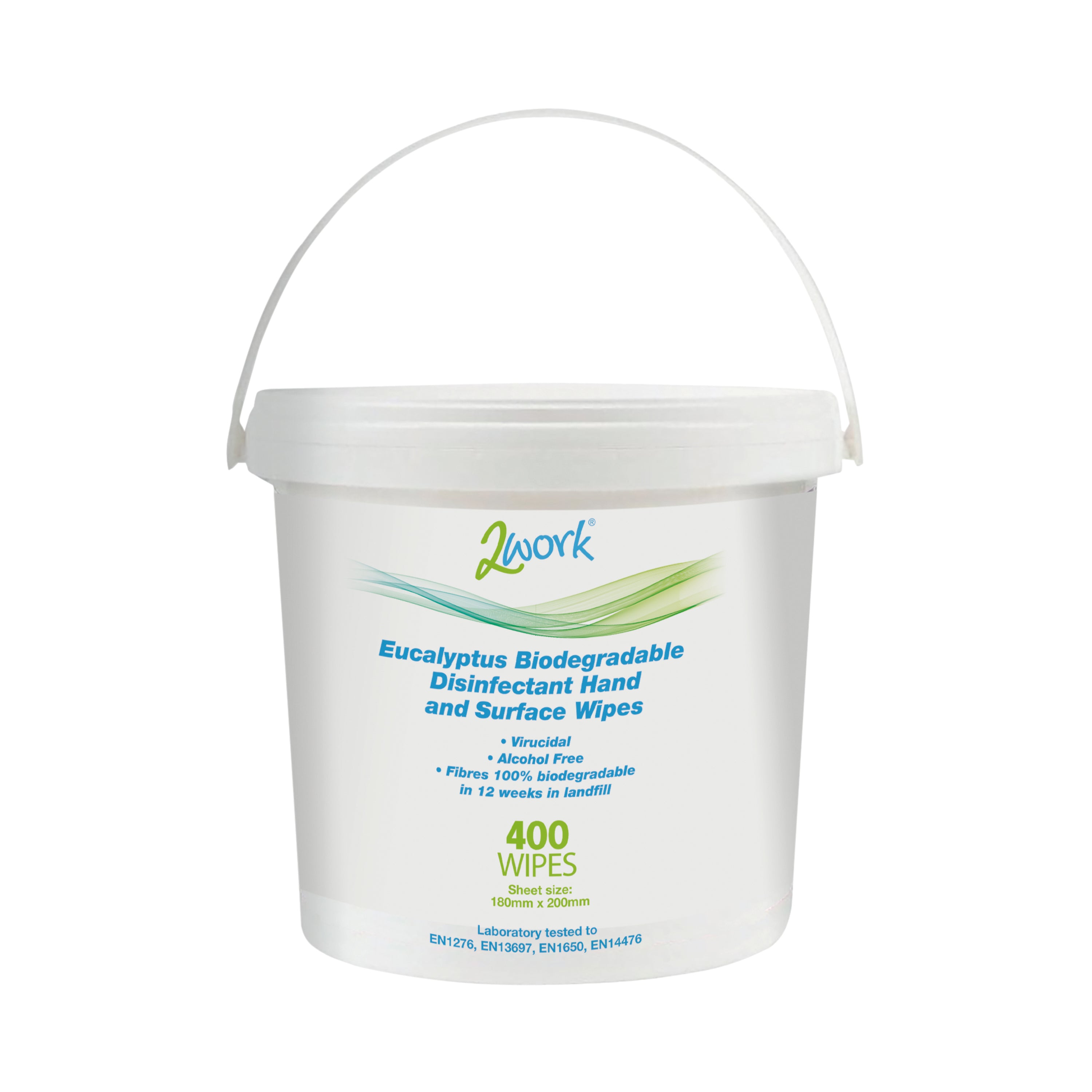 A pack of 400 2Work biodegradable eucalyptus wipes.