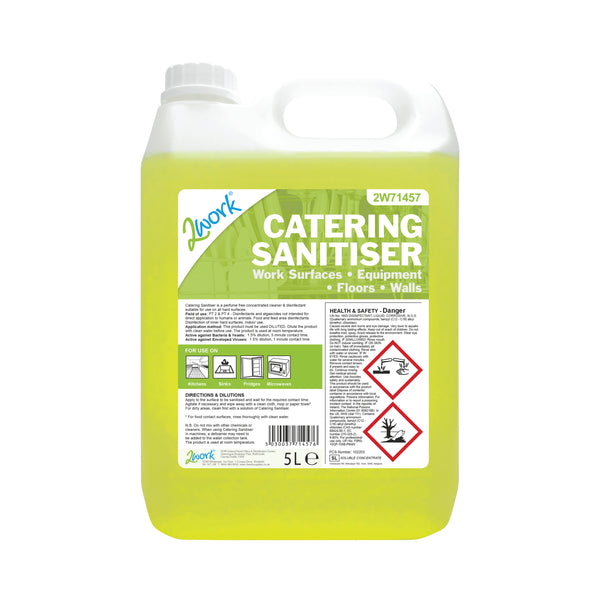 A 5-litre bottle of 2Work odourless catering sanitiser.