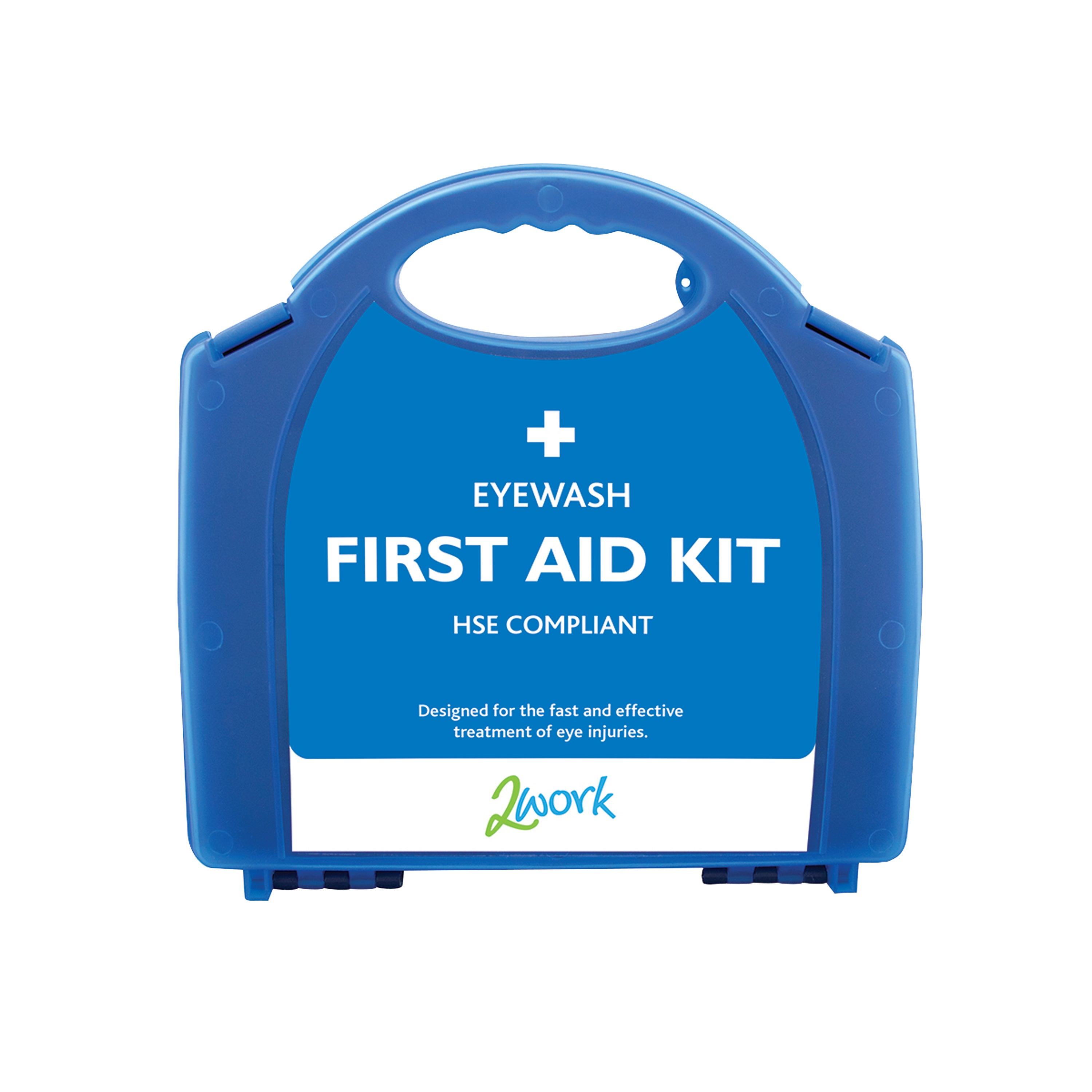 A 2Work eyewash station with eyewash pods and eye pad dressing.